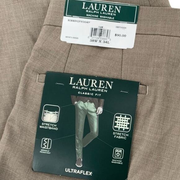 Lauren Ralph Lauren Ultraflex Dress Pants Mens 38WX34L Classic Fit Brown NWT - Picture 10 of 15